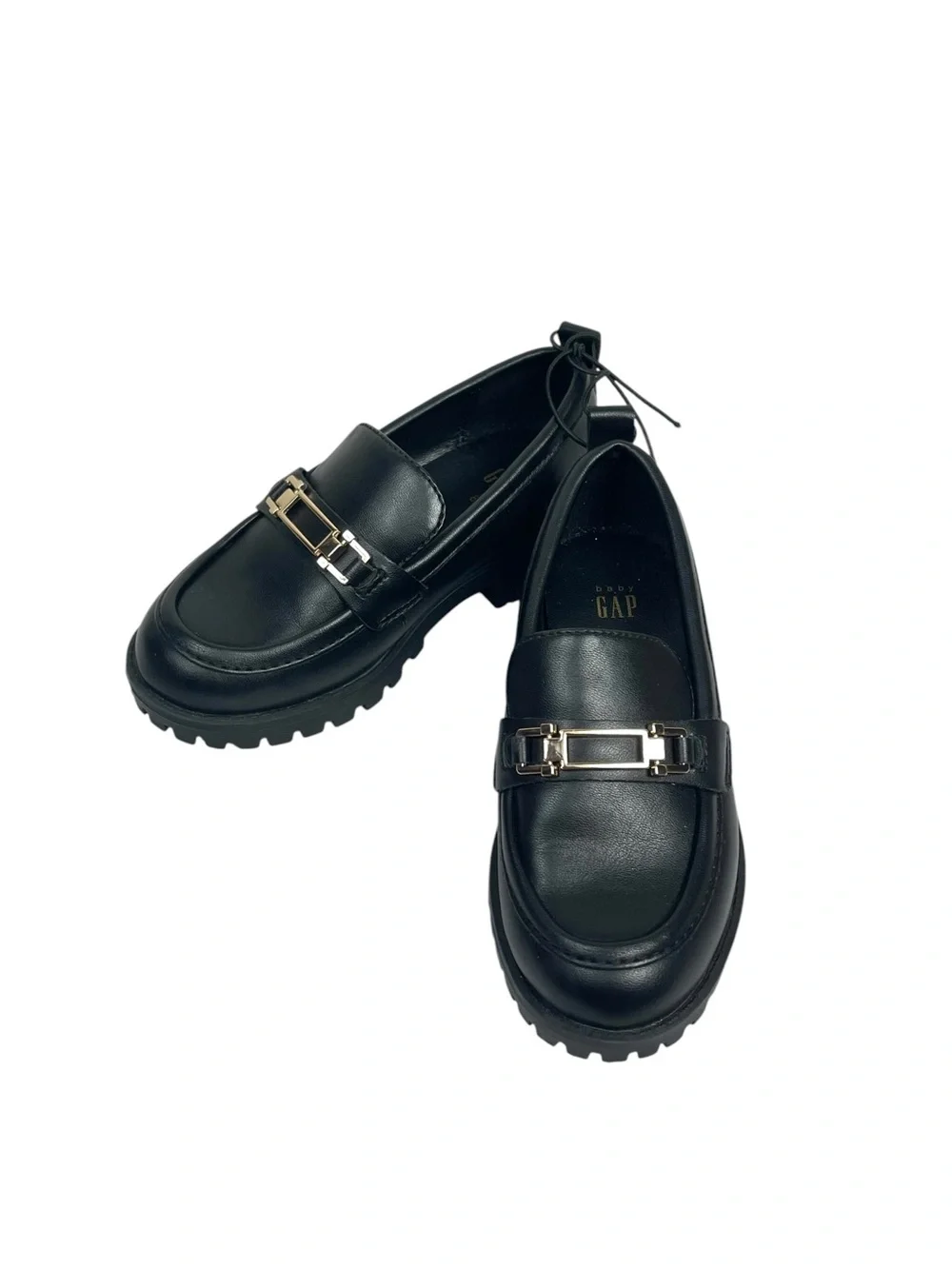 GAP Black Leather Lug Sole Loafers with Gold Accent Size 8